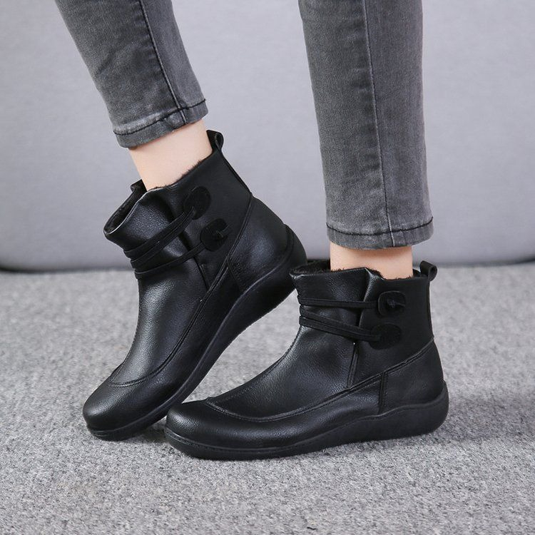 Women'S Fashion Riding Boots - รองเท้าบูทข้อสั้นหนัง PU ทรงหัวมนสไตล์วินเทจสำหรับผู้หญิง ทรงหลวม ใส่สบาย ไซส์ใหญ่พิเศษ