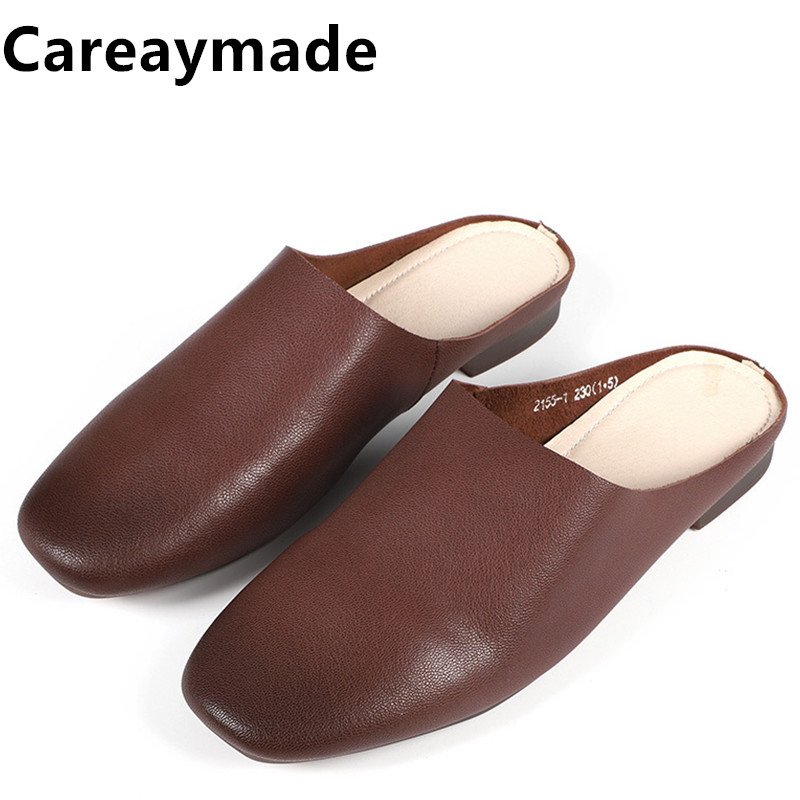 Women'S Fashion Korea - Careaymade-ฤดูร้อน100% รองเท้าหนังแท้สตรีรองเท้าแตะแฟชั่นสีสบายๆรองเท้าขี้เกียจ,Handmade แบนรองเท้าแตะครึ่ง