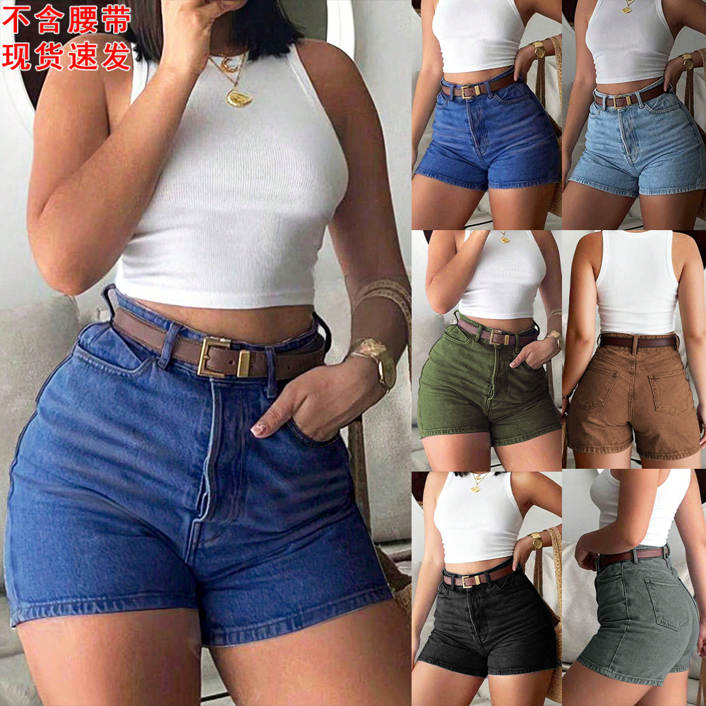 Denim Shorts Women - กางเกงยีนส์ขาสั้นเอวสูงทรงสลิมสไตล์เรโทรสำหรับผู้หญิงช่วงฤดูร้อน