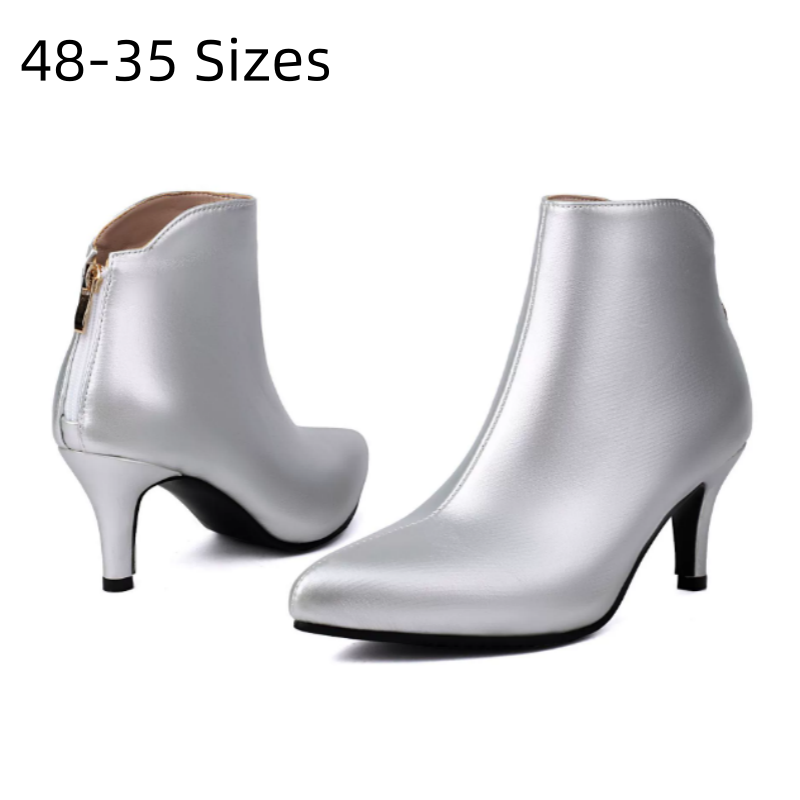 Women'S Fashion Riding Boots - รองเท้าบูทส้นสูงแบบสั้น 6 ซม. สีทอง เงิน แดง