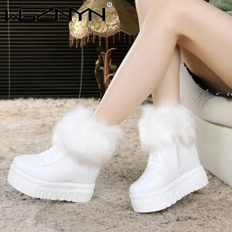Women'S Fashion Riding Boots - แฟชั่นสตรีความสูงเพิ่มข้อเท้ารองเท้าแพลตฟอร์มรองเท้าฤดูหนาวที่อบอุ่น WEDGE ซ่อนรองเท้าส้นสูงสีดําซิปด้านข้างขี่รองเท้า