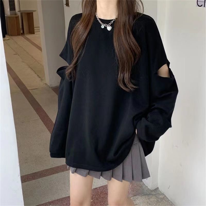 Women Fashion Uk - เสื้อผ้าผู้หญิง Hole Hollow Out หลวมแนวโน้มเสื้อ T