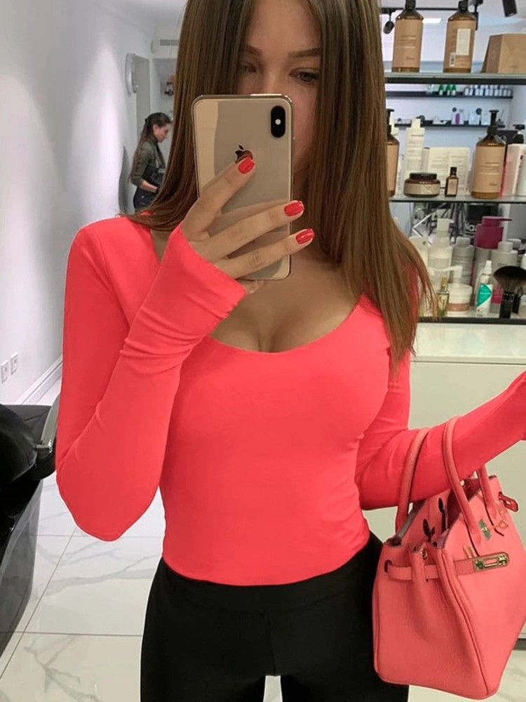 Turtleneck Bodysuit - สีส้มนีออนบอดี้สูทผู้หญิงแขนยาวเซ็กซี่ฤดูใบไม้ร่วงฤดูหนาวStreetwear Club Partyชุดลําลองหญิงเสื้อผ้า