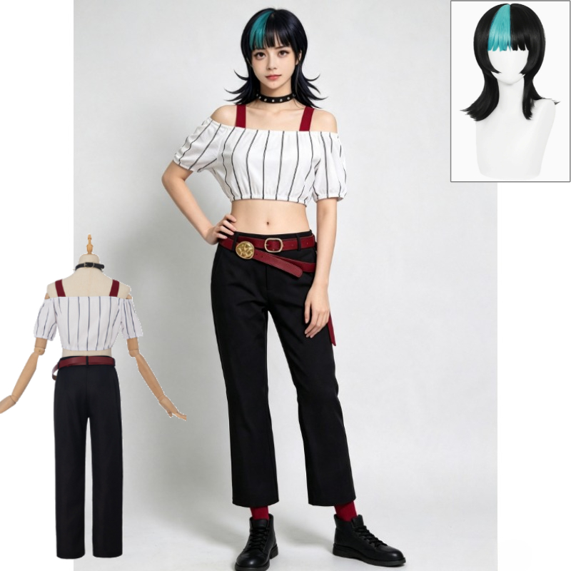 Off Shoulder Top - ชุดคอสเพลย์คิราระจากเรื่อง Jujutsu Kaisen เสื้อครอปเปิดไหล่ กางเกงสีดำ พร้อมเข็มขัดและอุปกรณ์เสริม