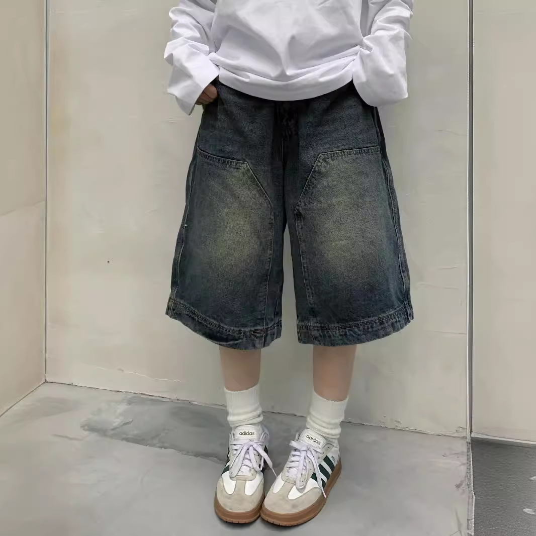 Denim Shorts Women - กางเกงยีนส์ขาสั้นทรงหลวมสไตล์วินเทจ Y2K สำหรับผู้หญิง กางเกงคาปรีขากว้างทรงลำลอง กางเกงยีนส์ทรงบาร์เรล กางเกงยีนส์ขาสั้นทรงโอเวอร์ไซส์สำหรับผู้ชาย