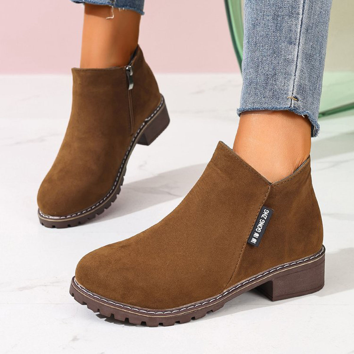 Women'S Fashion Riding Boots - รองเท้าบูทข้อเท้าผู้หญิงสำหรับฤดูใบไม้ร่วงและฤดูหนาว แบบมีซิปด้านข้าง ส้นหนา ใส่สบาย แฟชั่นทันสมัย เหมาะสำหรับใส่ลำลองหรือเป็นทางการ