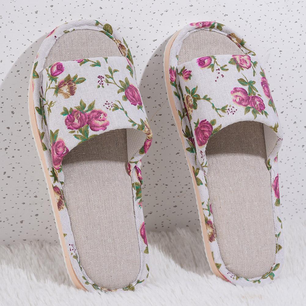 Women'S Fashion Sandals - รองเท้าแตะแฟชั่นผ้าลินินใส่สบาย ลายดอกไม้ สำหรับผู้หญิง สวมใส่ในบ้าน กันลื่น เหมาะสำหรับฤดูใบไม้ผลิและฤดูใบไม้ร่วง