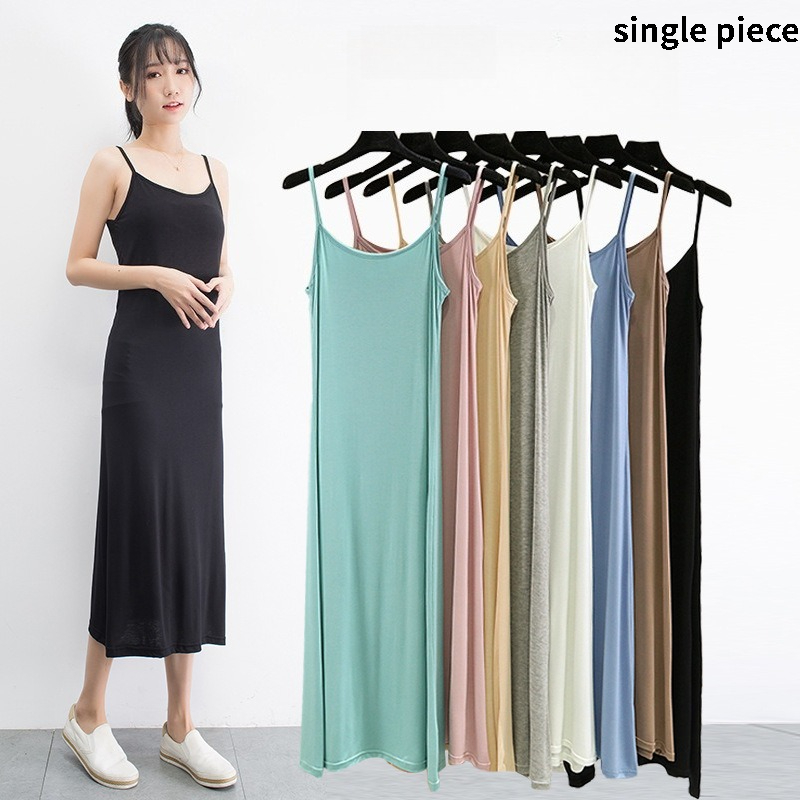 Women'S Fashion Line - ชุดเดรสเสื้อกล้ามโมดอลสำหรับผู้หญิง ใส่ในฤดูร้อน ป้องกันการมองทะลุ ผ้าซับในบาง กระโปรงยาวปานกลาง