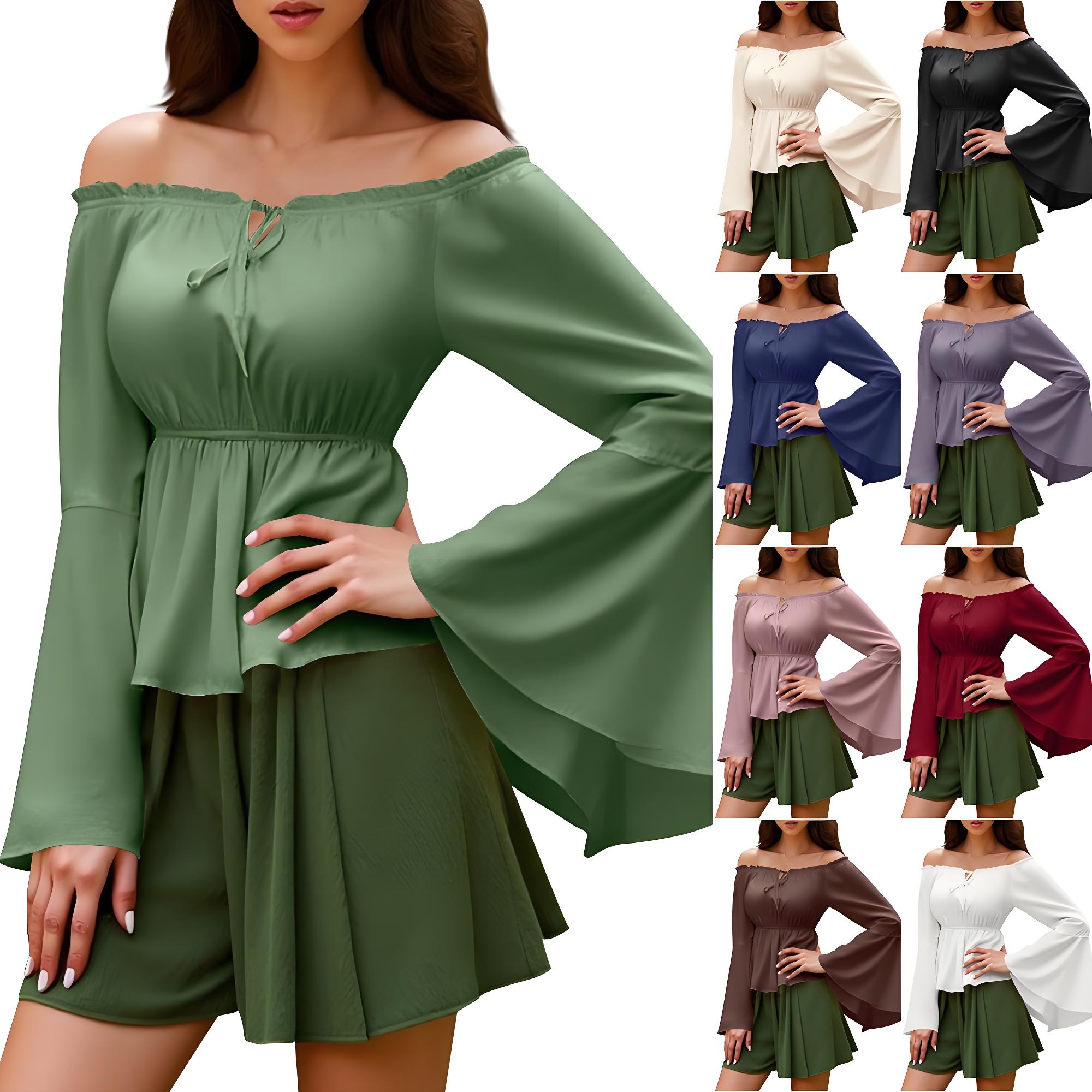 Off Shoulder Top - เสื้อเรเนซองส์สไตล์ชาวนา แขนเปิดไหล่ เสื้อเชิ้ตโบฮีเมียน เซ็กซี่ สตีมพังก์ โจรสลัด