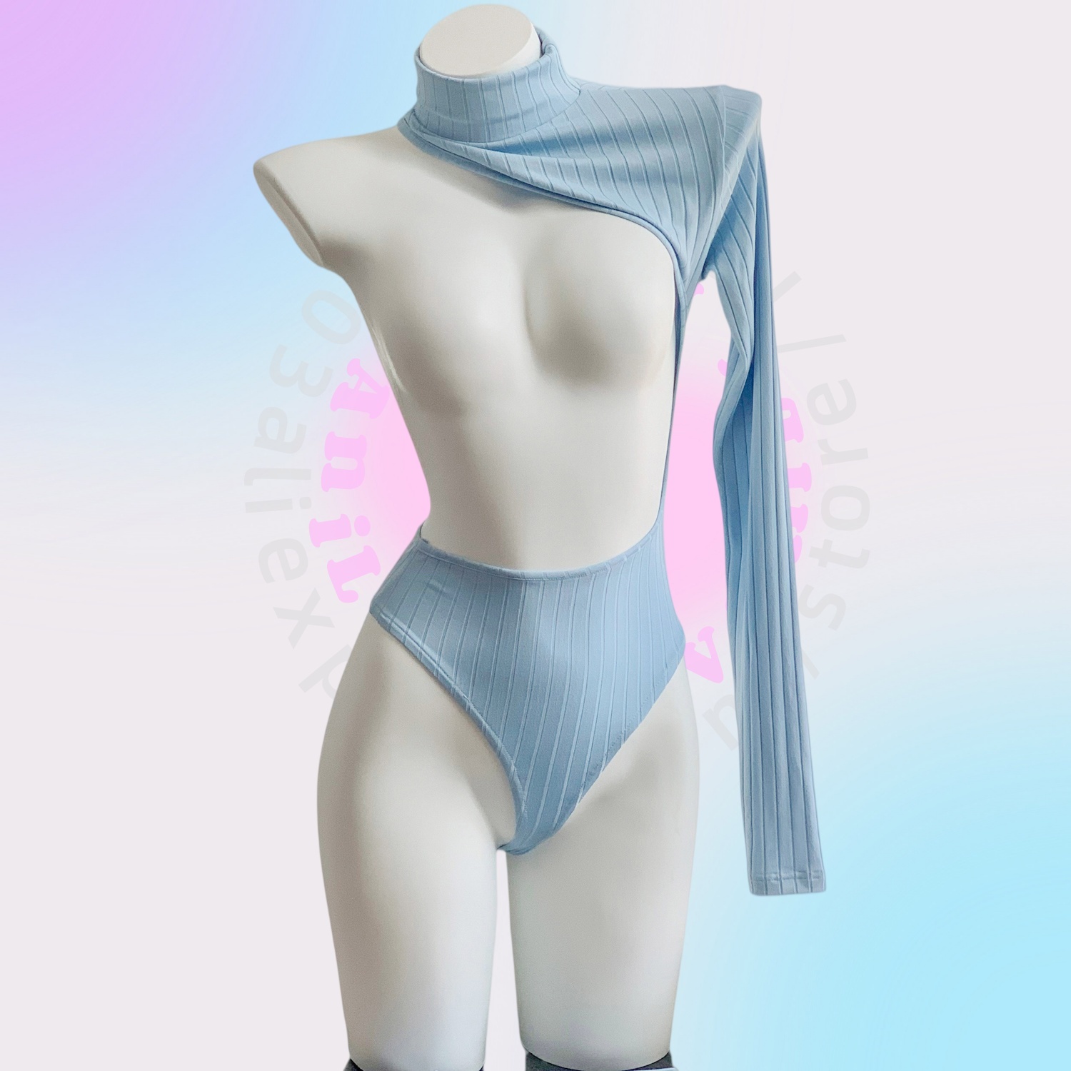 Turtleneck Bodysuit - ชุดบอดี้สูทคอเต่าไหล่เดียวสำหรับผู้หญิง AniLV ชุดคอสเพลย์นักรบหุ่นยนต์อนาคตสไตล์อนิเมะ