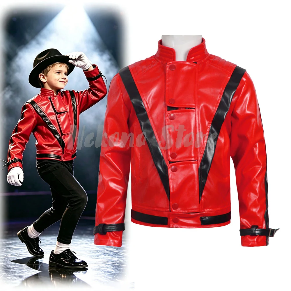 Women Fashion Jackets - เสื้อแจ็คเก็ตหนังสีแดงสไตล์ไมเคิล แจ็คสัน สำหรับผู้หญิง ผู้ชาย และวัยรุ่น ชุดฮาโลวีนแนวเรโทร