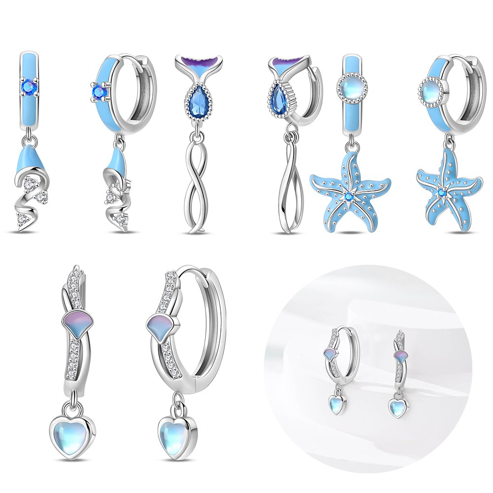Women'S Fashion Website - ต่างหูรูปปลาดาวสีเงินสีน้ำเงิน ต่างหูห่วงสำหรับผู้หญิง ต่างหูแฟชั่น เครื่องประดับ ของขวัญ เว็บไซต์อย่างเป็นทางการ