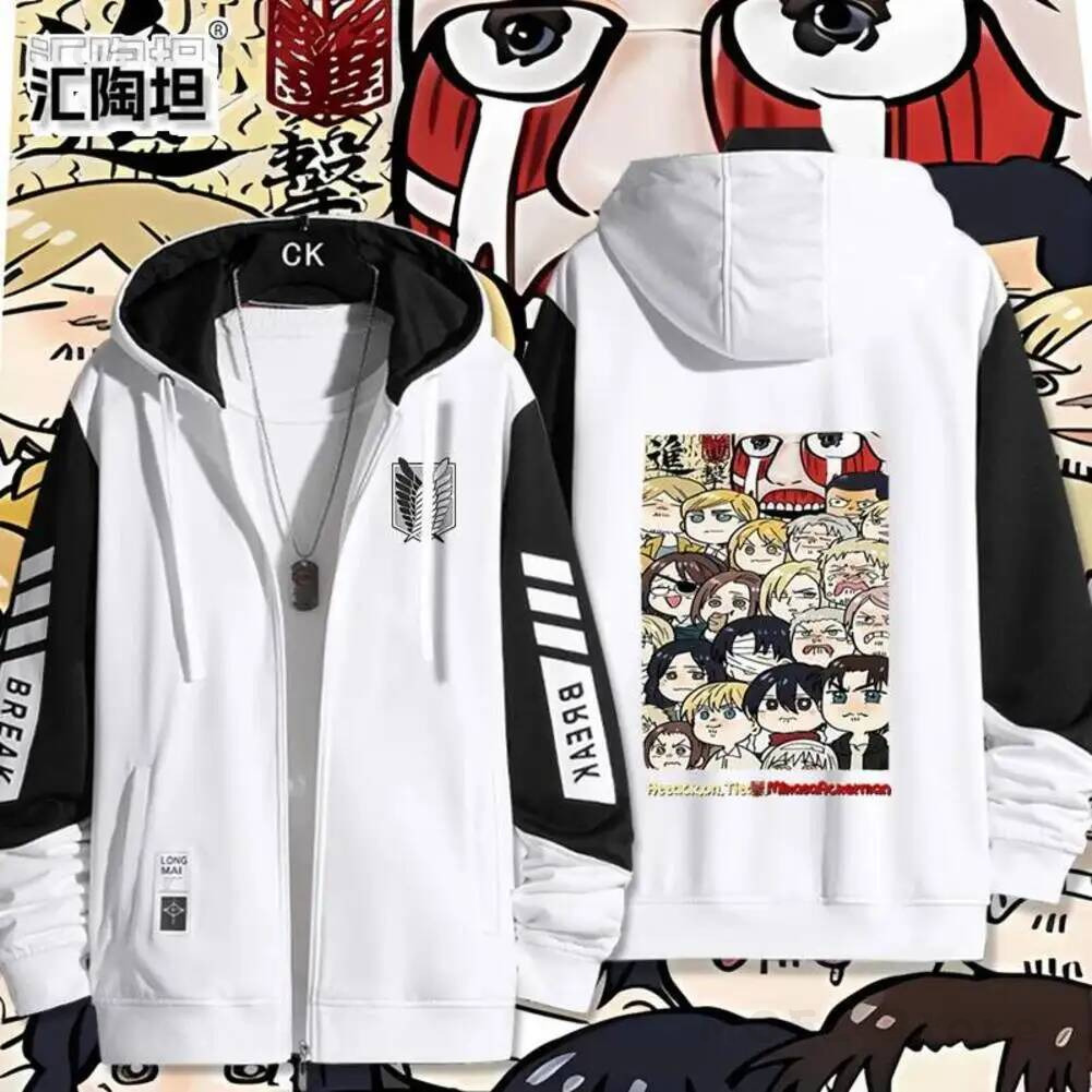 Women Fashion Jackets - Ackerman Levi Mikasa·Ackerman Eren Jaeger เสื้อแจ็คเก็ตพิมพ์ลายแขนยาวมีซิปมีฮู้ดผู้หญิงผู้ชายแฟชั่นเสื้อคลุมมีฮู้ดคู่รัก