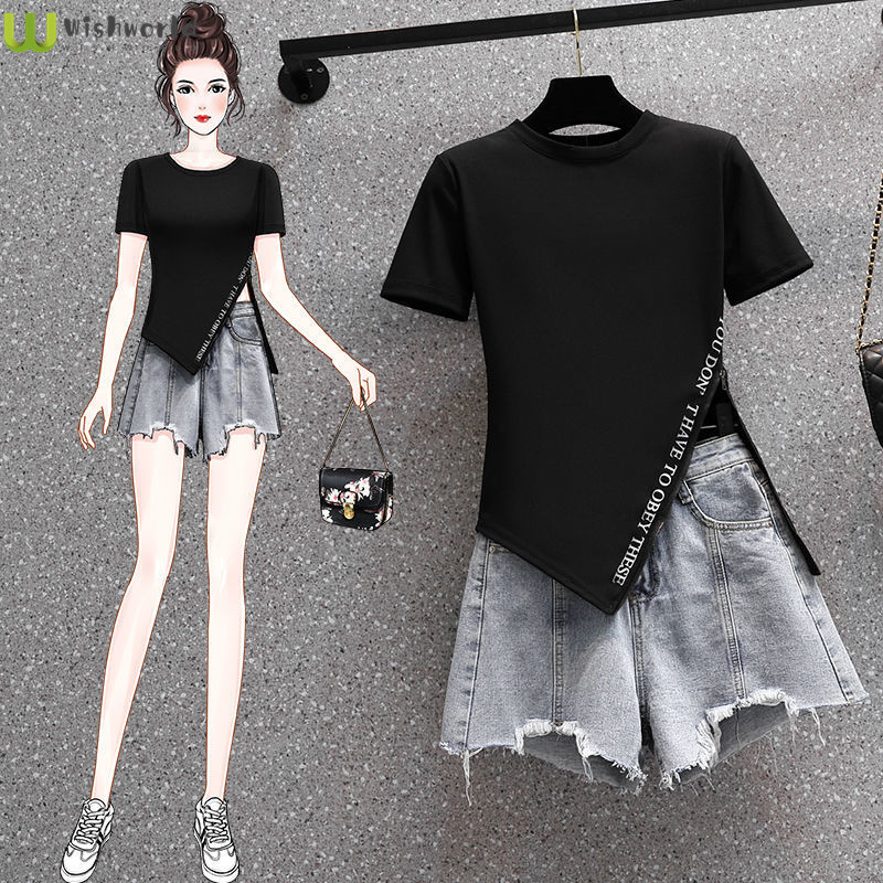 Women'S Fashion Show 2022 - ฤดูร้อนใหม่2022หลาขนาดใหญ่แขนสั้นเสื้อยืดบางสันทนาการ Bull-Puncher Knickers Ms 2-ชิ้น