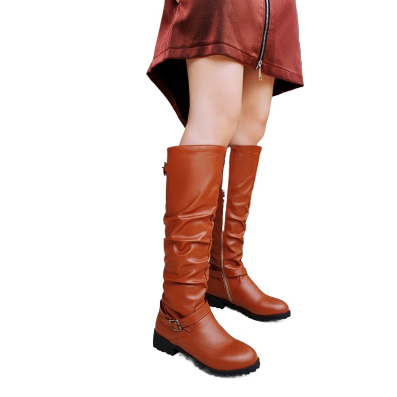 Women'S Fashion Riding Boots - รองเท้าบูทสูงถึงเข่าผู้หญิงแฟชั่นจีบขนาดใหญ่ขนาด 33-46 ซิปด้านในรอบนิ้วเท้าฤดูใบไม้ผลิฤดูใบไม้ร่วงฤดูหนาวรองเท้าบูทแพลตฟอร์มยาว Z8-6