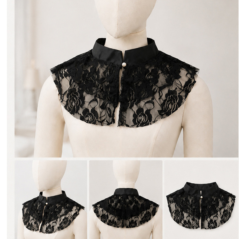 Women'S Fashion - ผ้าคลุมไหล่คอปกปลอมลายลูกไม้ดอกไม้สุดหรูสำหรับผู้หญิง คอปกตั้ง ถอดออกได้ ใช้ตกแต่งคอเสื้อเชิ้ต เสื้อสเวตเตอร์ หรือชุดเดรส