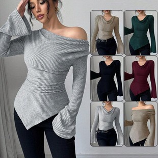เสื้อผู้หญิงแขนยาว สีพื้น เสื้ - Off Shoulder Top บทวิจารณ์และราคา