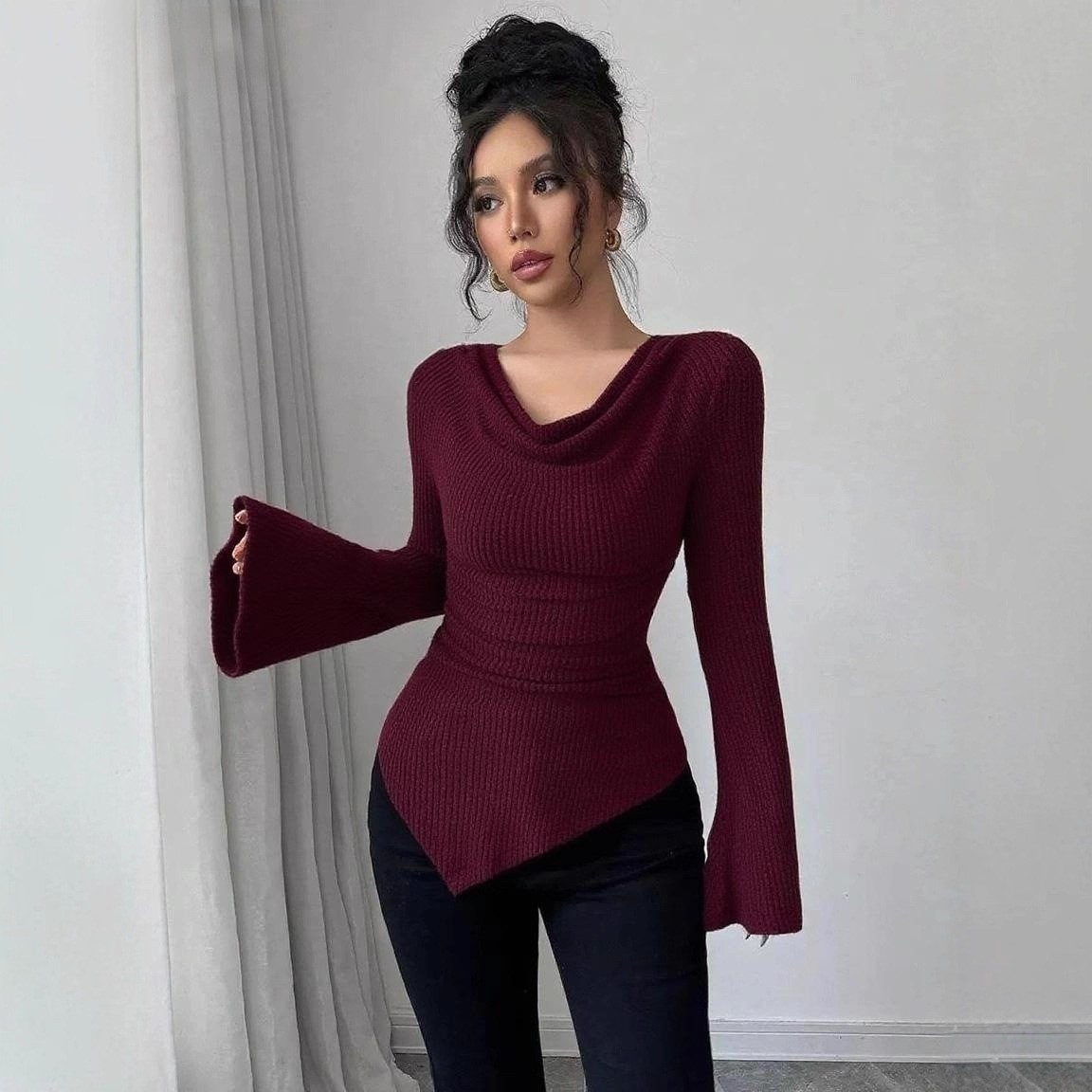 เสื้อผู้หญิงแขนยาว สีพื้น เสื้ - Off Shoulder Top บทวิจารณ์และราคา