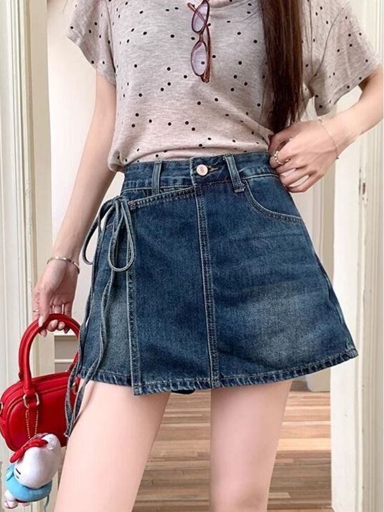 กระโปรงยีนส์เอวสูงสีฟ้าอ่อนแบบ - Denim Shorts Women บทวิจารณ์และราคา