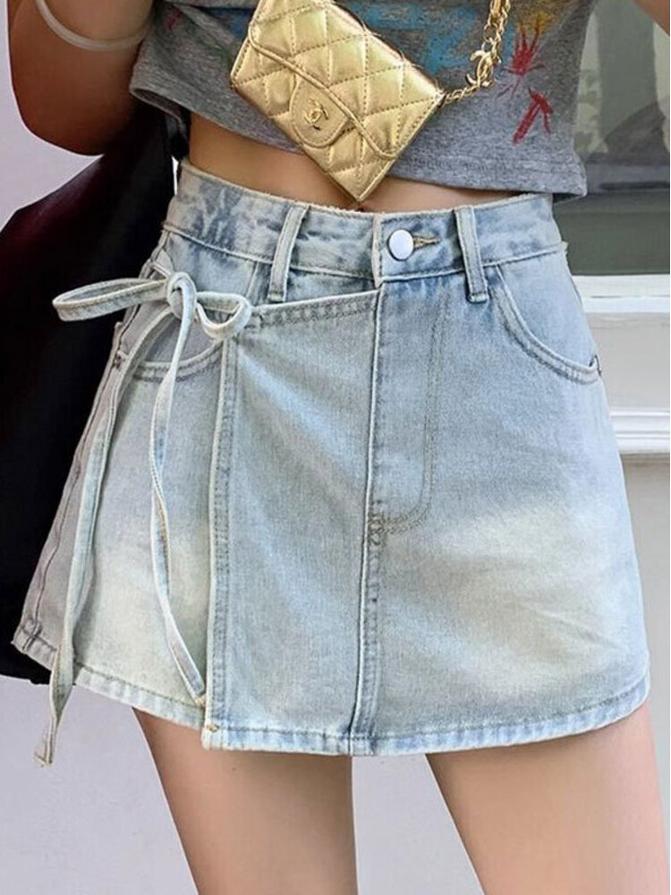 กระโปรงยีนส์เอวสูงสีฟ้าอ่อนแบบ - Denim Shorts Women บทวิจารณ์และราคา