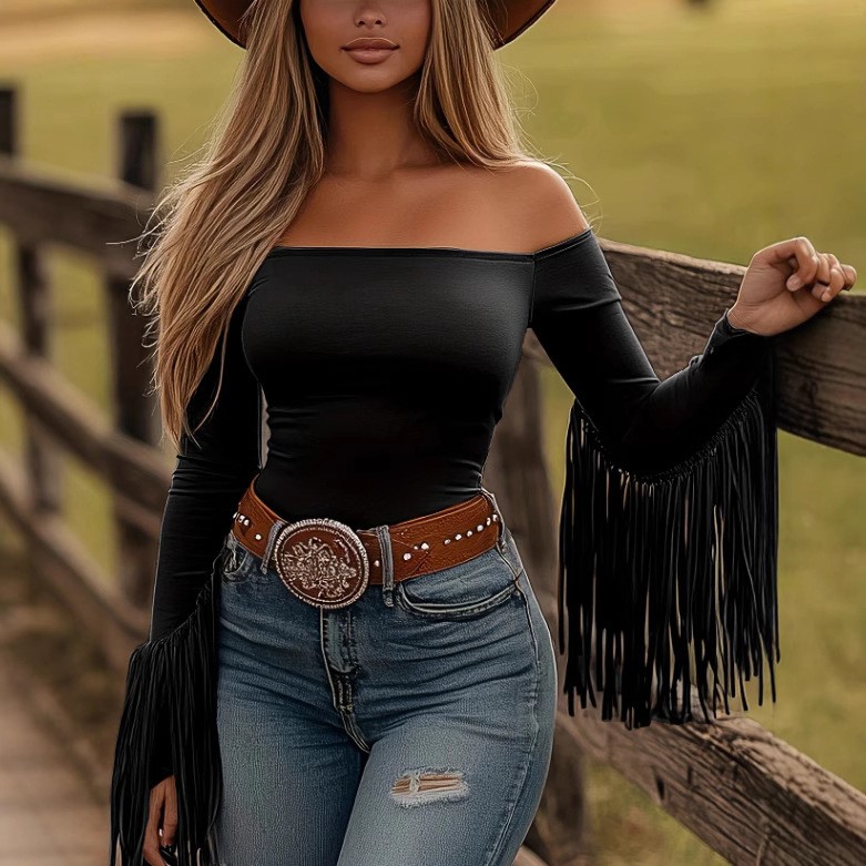 เสื้อผ้าผู้หญิง เสื้อแขนยาว เส - Off Shoulder Top บทวิจารณ์และราคา