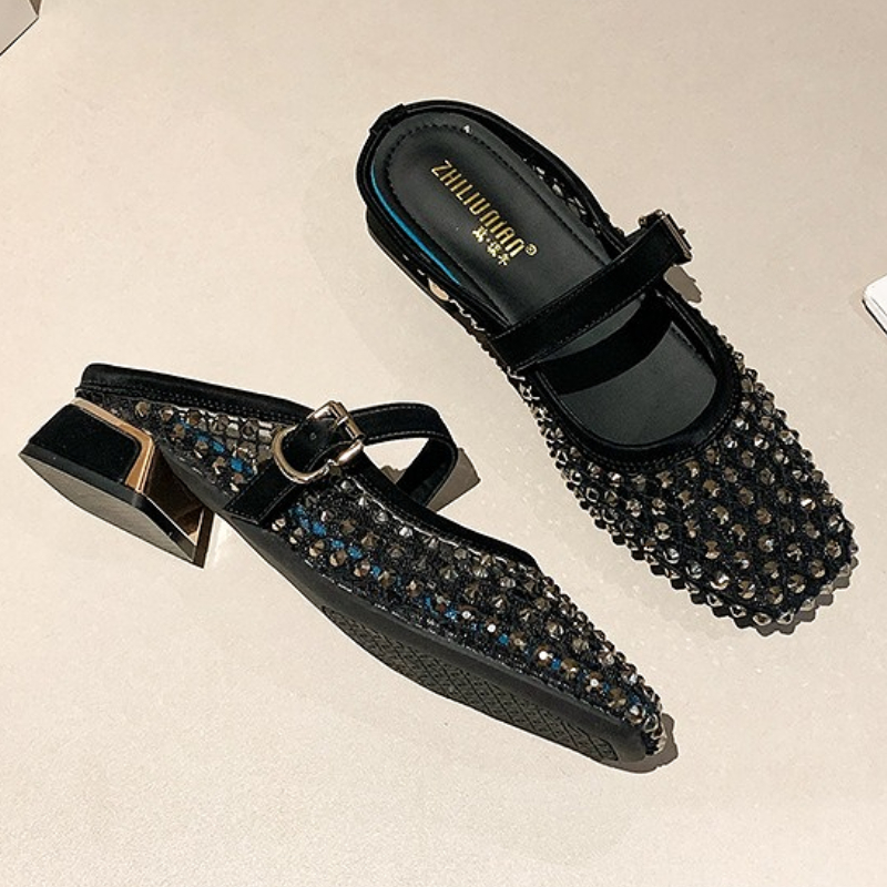 รองเท้าแตะส้นหนาประดับเพชรตาข่ - Women'S Fashion Sandals บทวิจารณ์และราคา