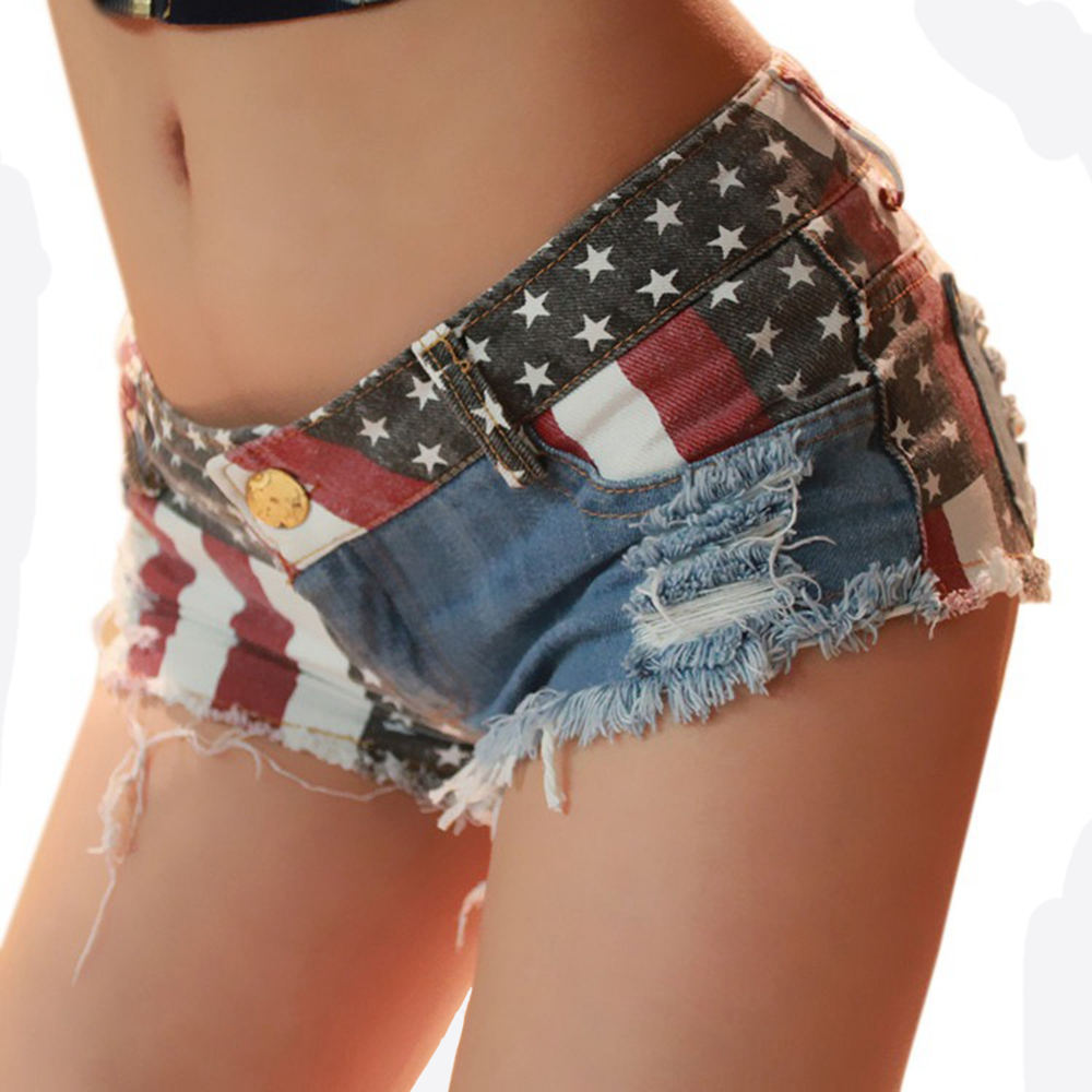 กางเกงยีนส์ขาสั้นลายธงชาติอเมร - Denim Shorts Women บทวิจารณ์และราคา