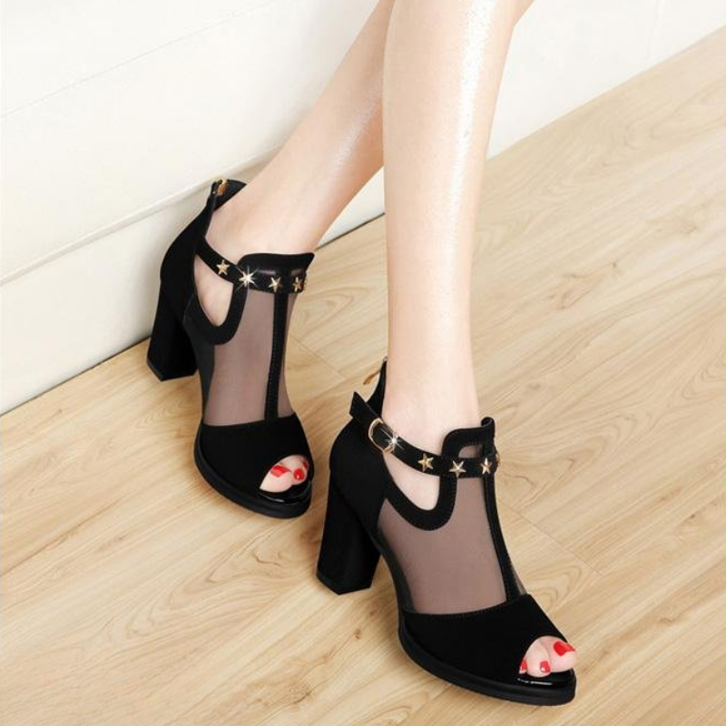 รองเท้าส้นสูงแบบเปิดนิ้วเท้า ส - Women'S Fashion Korea บทวิจารณ์และราคา