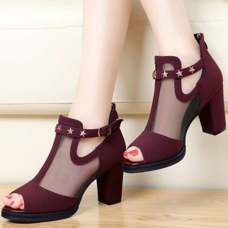 รองเท้าส้นสูงแบบเปิดนิ้วเท้า ส - Women'S Fashion Korea บทวิจารณ์และราคา